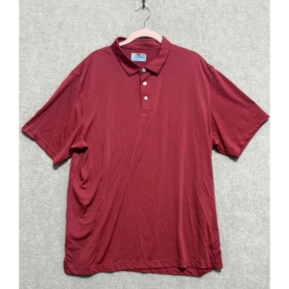 PGA Tour Polo Shirt Mens XL Red Black Striped Golf‎ Athletic Performance Logo